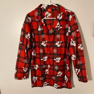 Disney Mickey Mouse Plaid Pajama Collar Top With Matching Elastic Waist Pants